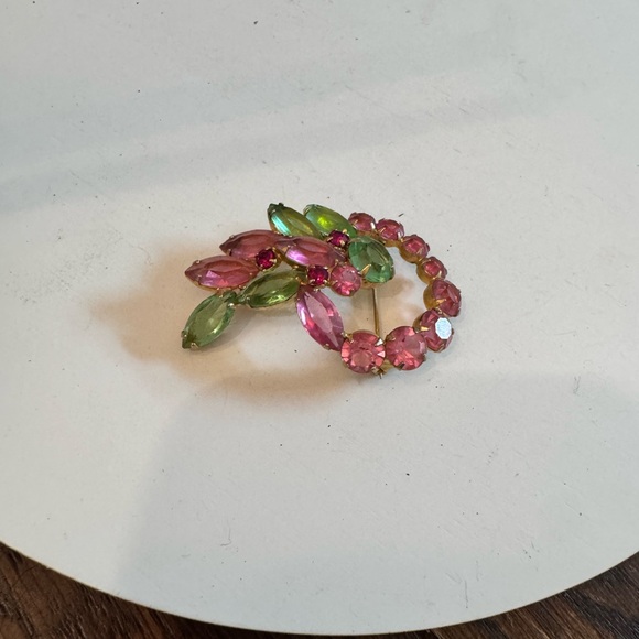 Vintage Juliana Brooch Pin Pendant Pink And Green unsigned - Picture 4 of 5